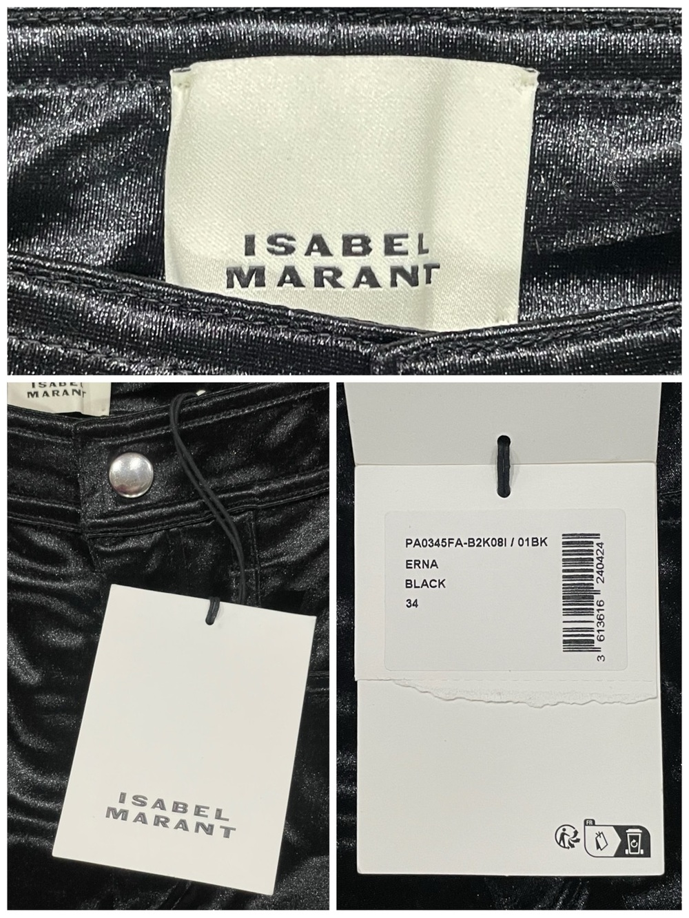 ISABEL MARANT Erna Metallic Satin Stretch Skinny Pants US 2 XS - Picture 9 of 15